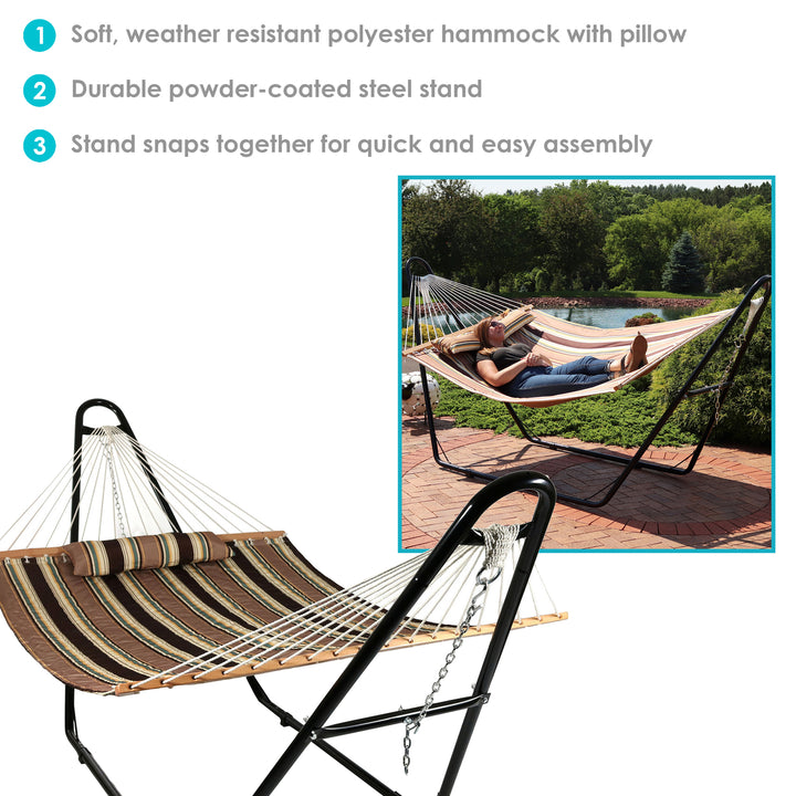 Sunnydaze 2-Person Quilted Hammock with Universal Steel Stand - Sandy Beach Image 2