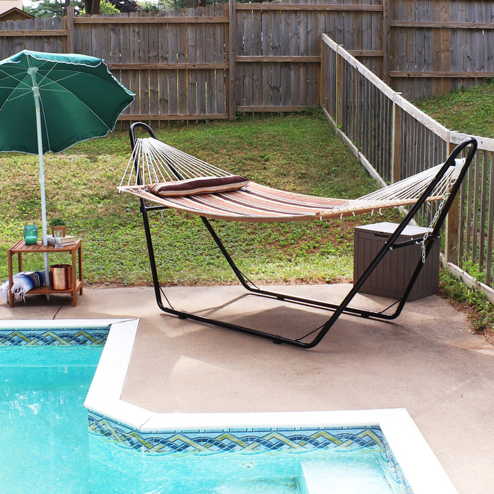 Sunnydaze 2-Person Quilted Hammock with Universal Steel Stand - Sandy Beach Image 5