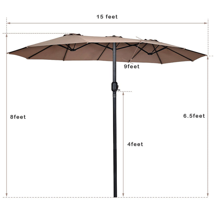 15 Market Outdoor Umbrella Double-Sided Twin Patio Umbrella with Crank Tan Image 2