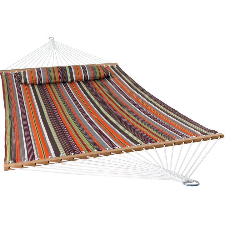 Sunnydaze Large Quilted Hammock with Spreader Bars and Pillow - Sunset Image 1