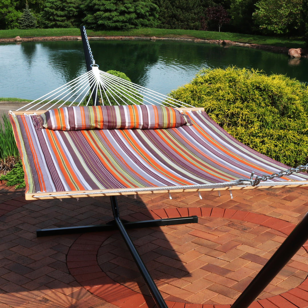 Sunnydaze Large Quilted Hammock with Spreader Bars and Pillow - Sunset Image 4