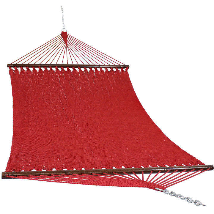 Sunnydaze 2-Person Polyester Rope Hammock with Spreader Bars - Red Image 1