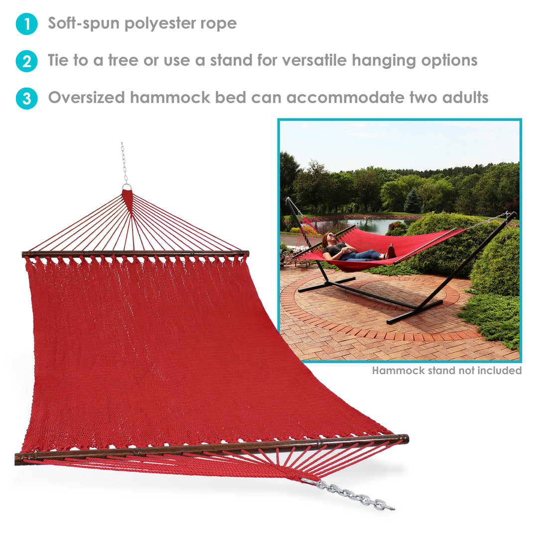 Sunnydaze 2-Person Polyester Rope Hammock with Spreader Bars - Red Image 4