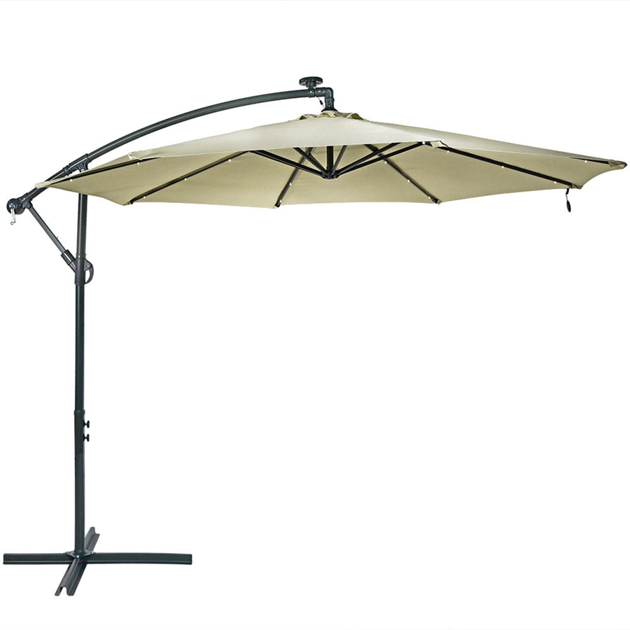 Sunnydaze 10 ft Solar Offest Steel Patio Umbrella with Crank - Beige Image 1