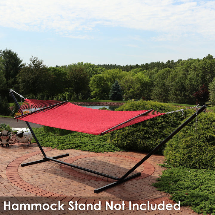 Sunnydaze 2-Person Polyester Rope Hammock with Spreader Bars - Red Image 7