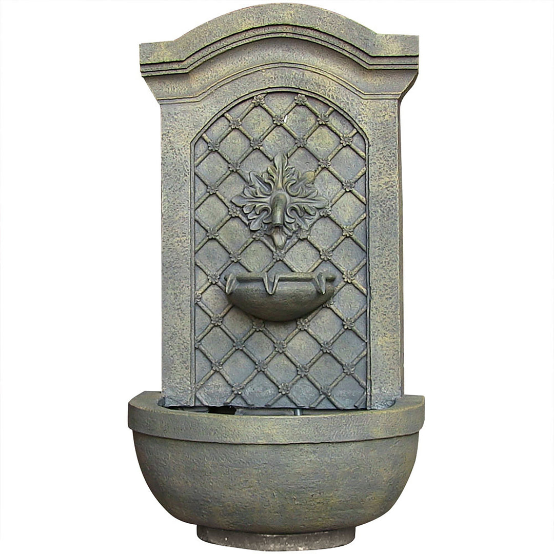 Sunnydaze Rosette Leaf Outdoor Solar Wall Fountain with Battery - Limestone Image 1