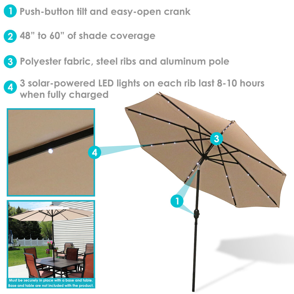 Sunnydaze 9 ft Solar Aluminum Patio Umbrella with Tilt and Crank - Beige Image 2