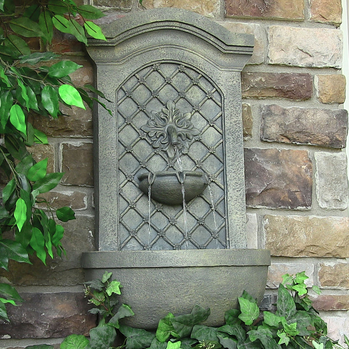 Sunnydaze Rosette Leaf Outdoor Solar Wall Fountain with Battery - Limestone Image 2