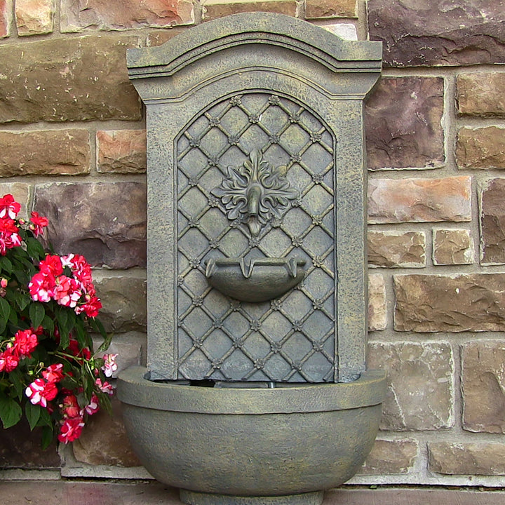 Sunnydaze Rosette Leaf Outdoor Solar Wall Fountain with Battery - Limestone Image 3