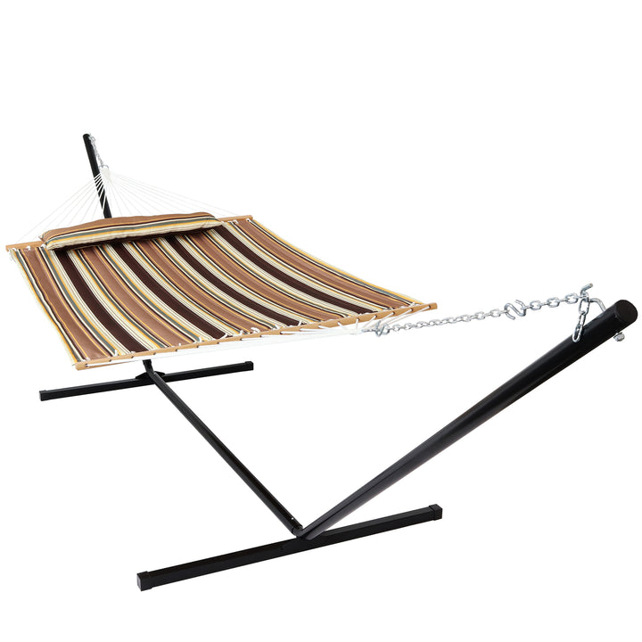 Sunnydaze 2-Person Quilted Fabric Hammock with 15 Stand - Sandy Beach Image 1