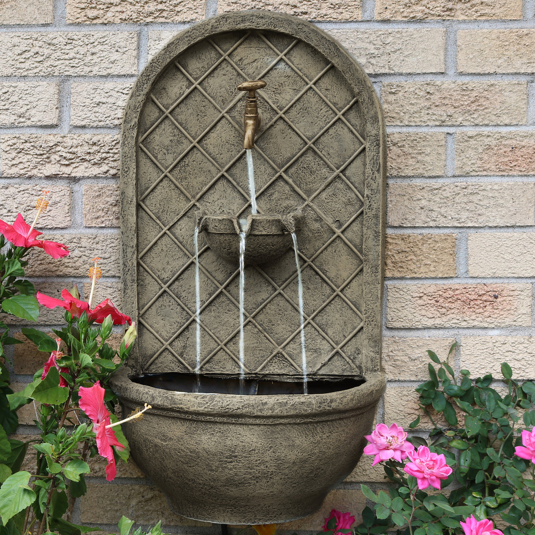 Sunnydaze Messina Polystone Outdoor Wall Fountain - French Limestone Image 4