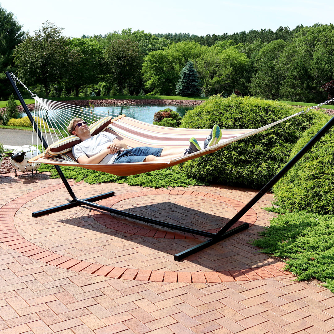 Sunnydaze 2-Person Quilted Fabric Hammock with 15 Stand - Sandy Beach Image 9