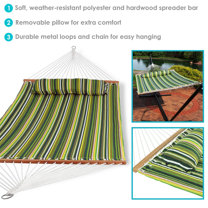 Sunnydaze Large Quilted Hammock with Spreader Bar and Pillow - Melon Stripe Image 2