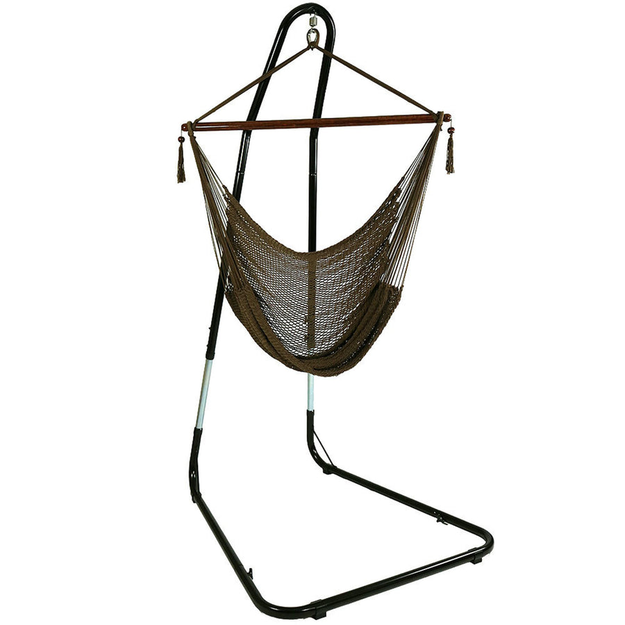 Sunnydaze Extra Large Rope Hammock Chair with Adjustable Stand - Mocha Image 1