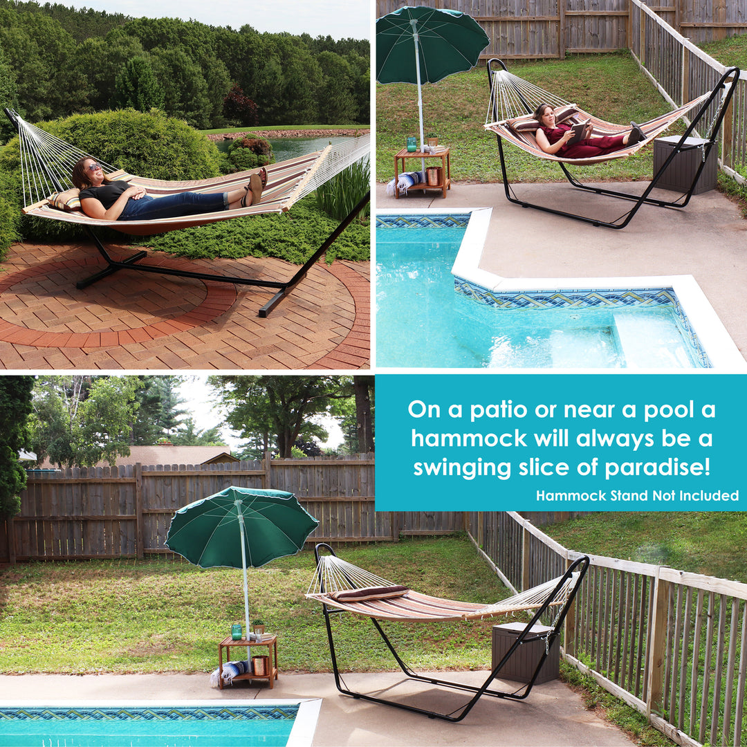 Sunnydaze 2-Person Quilted Fabric Hammock with Spreader Bars - Sandy Beach Image 7