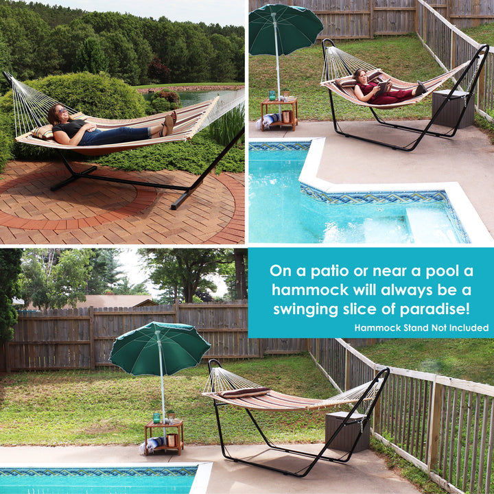 Sunnydaze 2-Person Quilted Fabric Hammock with Spreader Bars - Sandy Beach Image 7