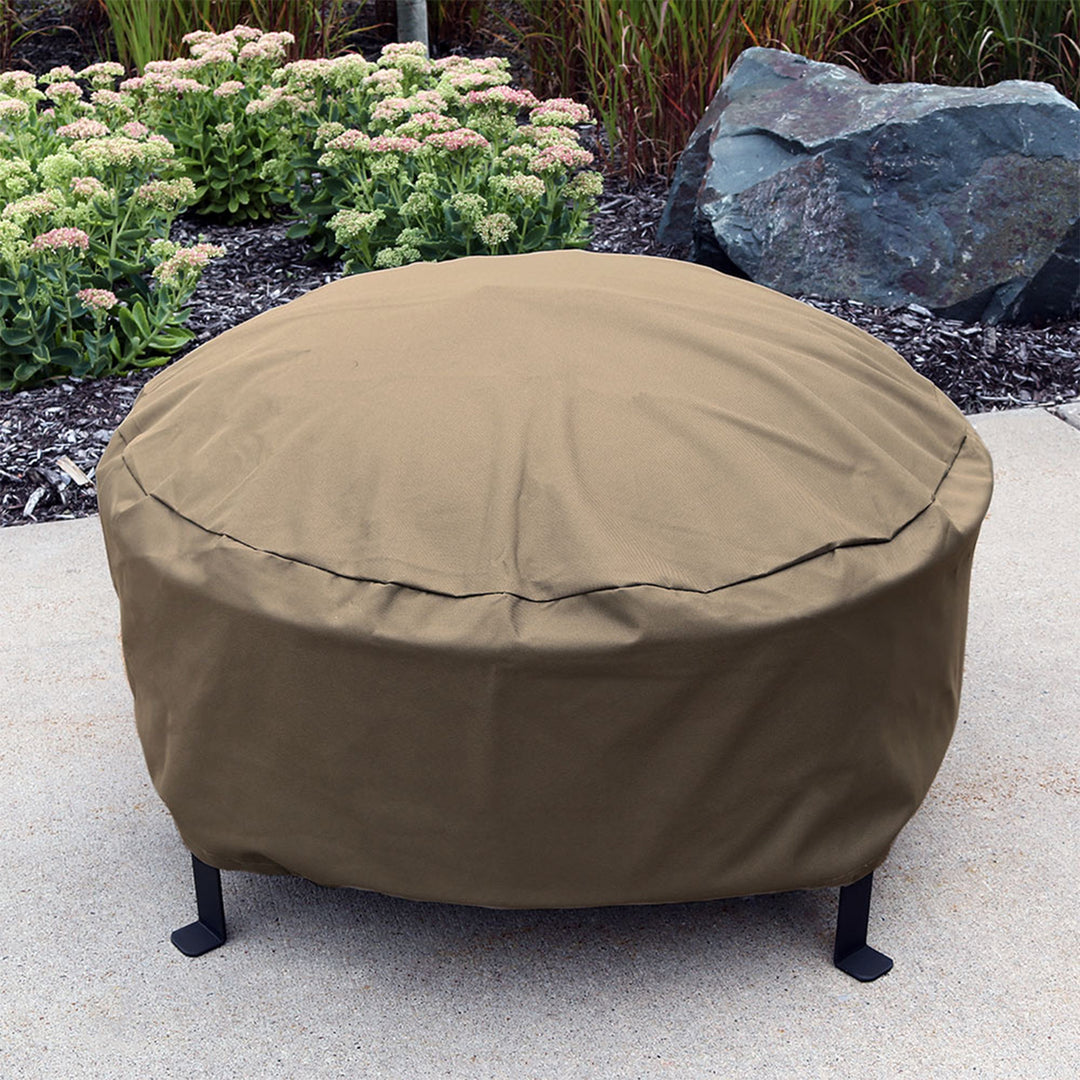 Sunnydaze 80 in Heavy-Duty Polyester Round Outdoor Fire Pit Cover - Khaki Image 2