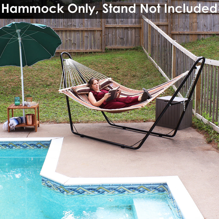 Sunnydaze 2-Person Quilted Fabric Hammock with Spreader Bars - Sandy Beach Image 9