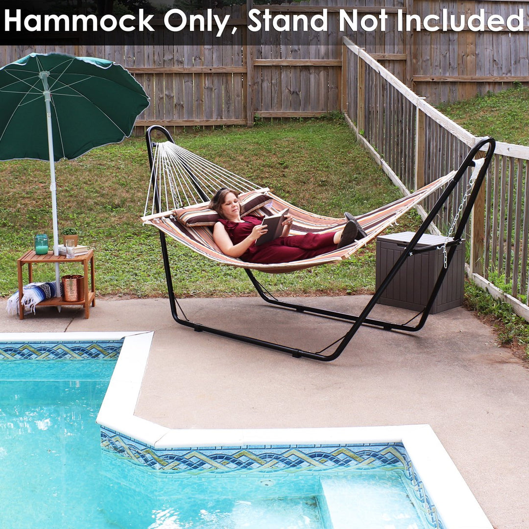 Sunnydaze 2-Person Quilted Fabric Hammock with Spreader Bars - Sandy Beach Image 8