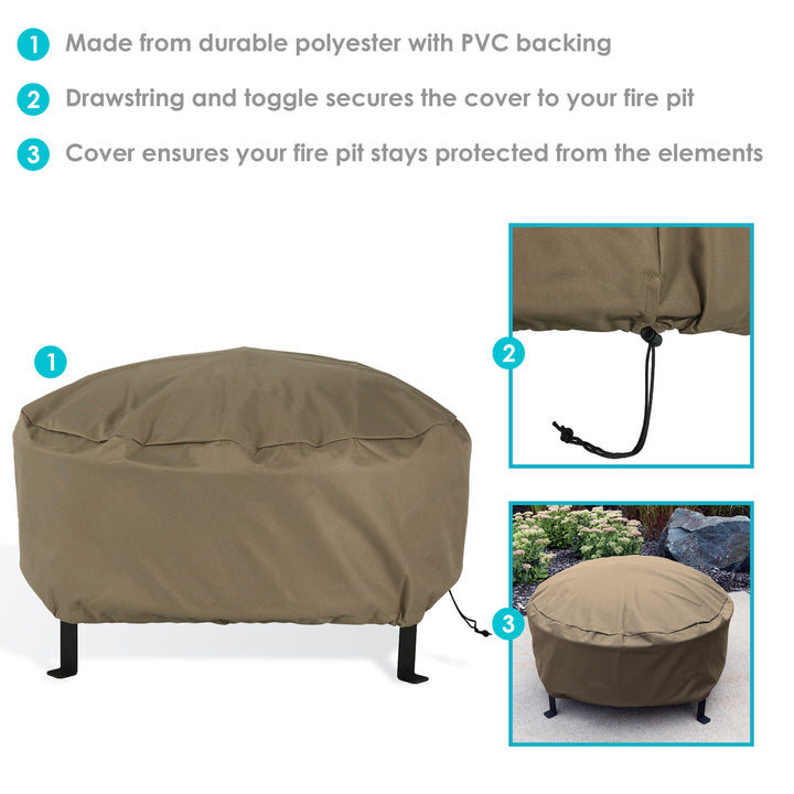 Sunnydaze 80 in Heavy-Duty Polyester Round Outdoor Fire Pit Cover - Khaki Image 3