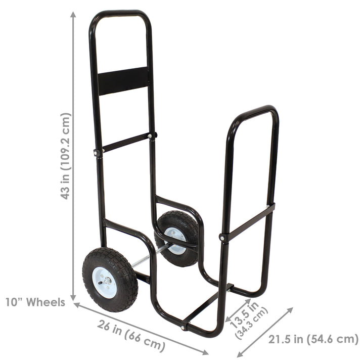 Sunnydaze Steel Log Cart Carrier and Storage Rack with Wheels and Cover Image 3