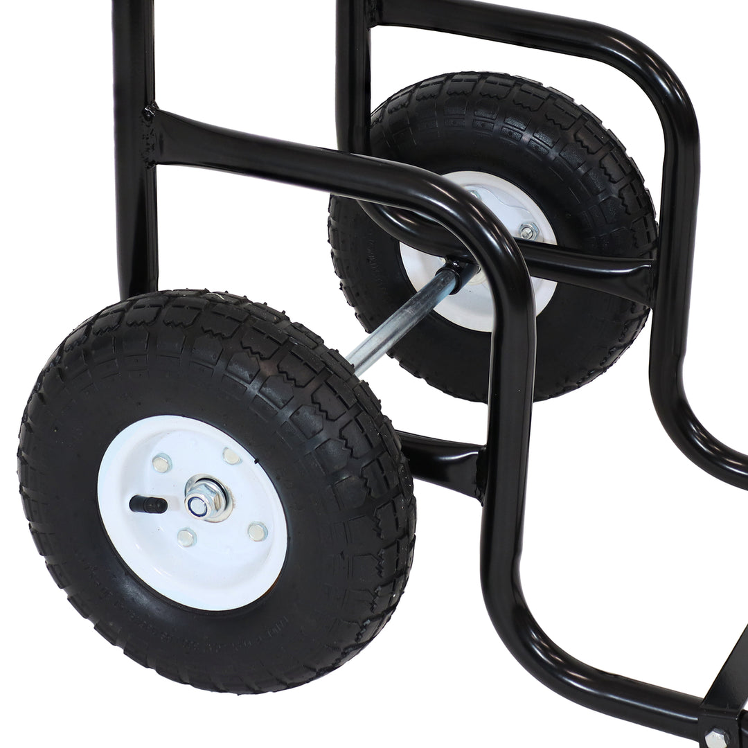 Sunnydaze Steel Log Cart Carrier and Storage Rack with Wheels and Cover Image 5