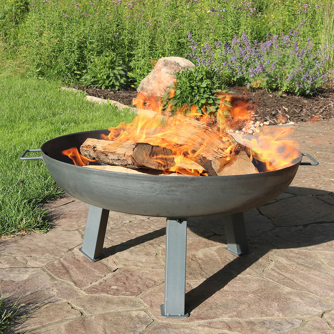 Sunnydaze 30 in Rustic Cast Iron Outdoor Raised Fire Pit Bowl - Steel Image 4