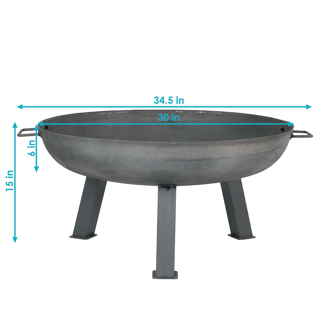 Sunnydaze 30 in Rustic Cast Iron Outdoor Raised Fire Pit Bowl - Steel Image 3