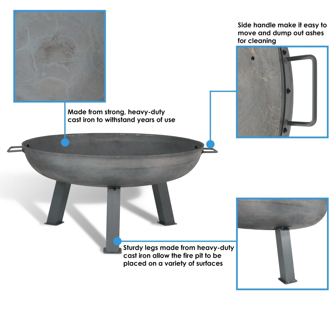 Sunnydaze 30 in Rustic Cast Iron Outdoor Raised Fire Pit Bowl - Steel Image 2