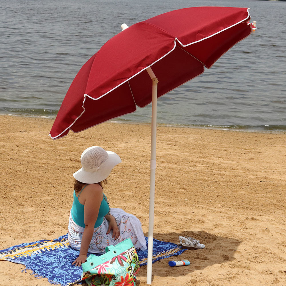 Sunnydaze 5 ft Steel Beach Umbrella with Tilt - Red Image 2