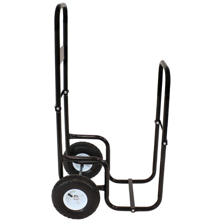 Sunnydaze Steel Log Cart Carrier and Storage Rack with Wheels and Cover Image 11