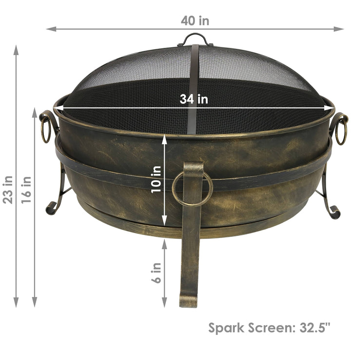 Sunnydaze 34 in Cauldron Outdoor Fire Pit Bowl with Spark Screen and Poker Image 3