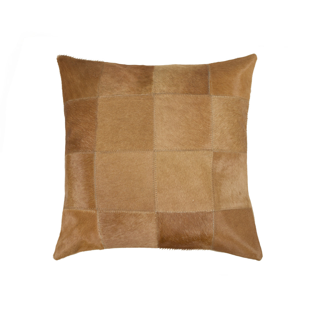 Natural Torino Cowhide Pillow 18x18 Tan Patchwork Decorative Accent Image 1