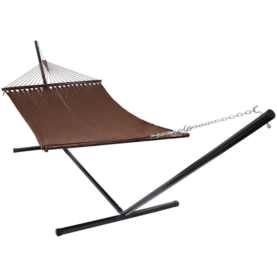 Sunnydaze 2-Person Polyester Rope Hammock with Steel Stand - Mocha Image 1