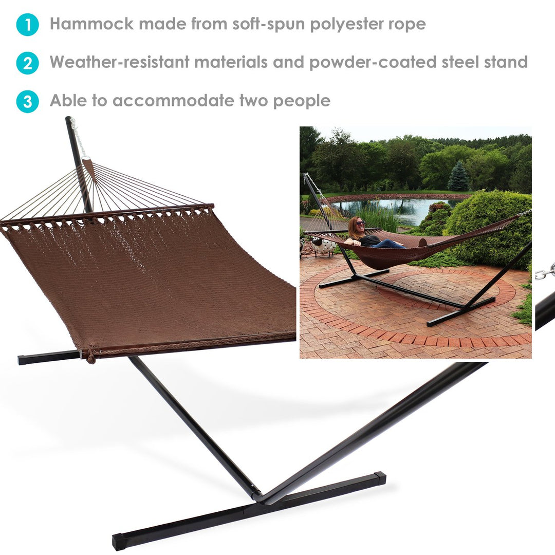 Sunnydaze 2-Person Polyester Rope Hammock with Steel Stand - Mocha Image 4