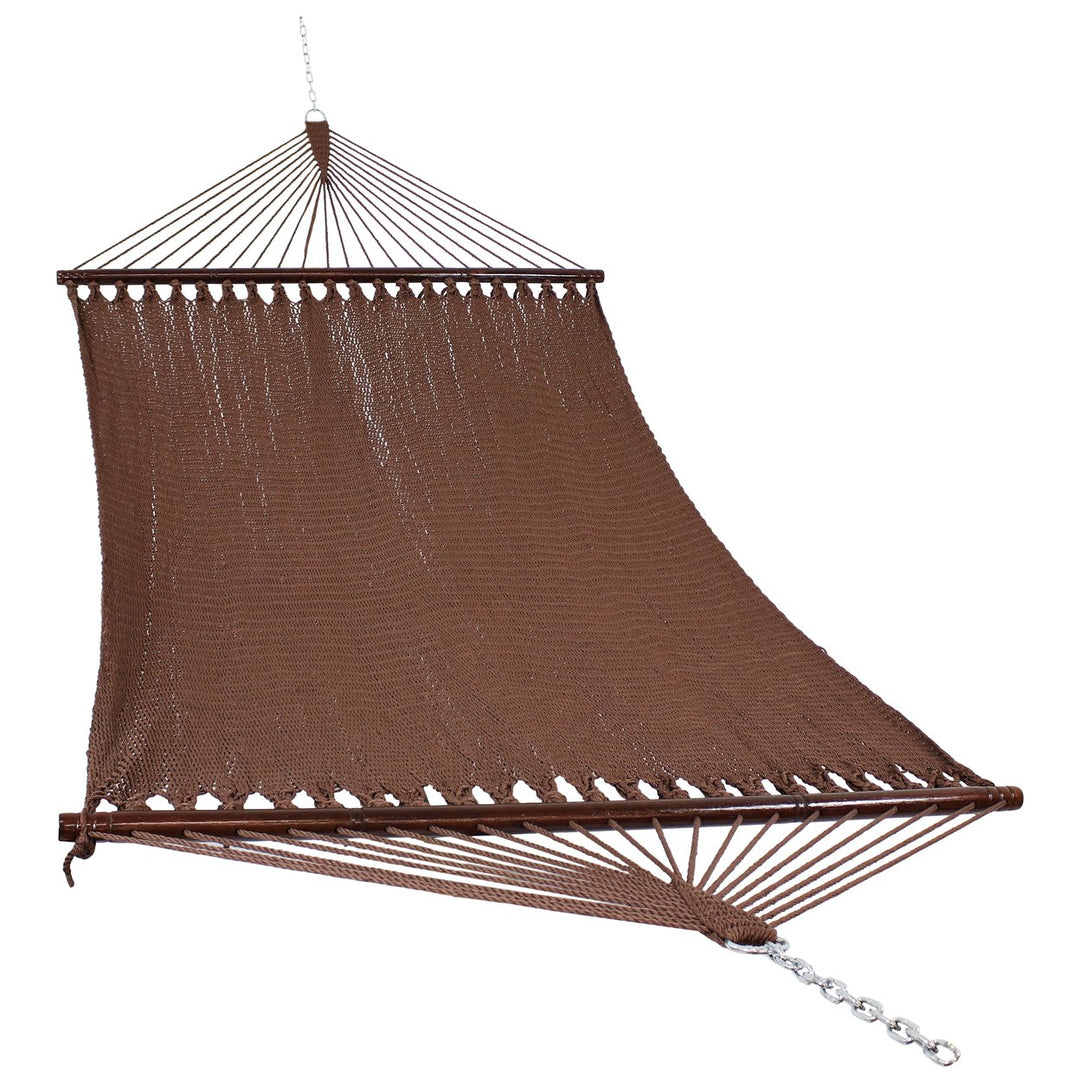 Sunnydaze 2-Person Polyester Rope Hammock with Steel Stand - Mocha Image 7