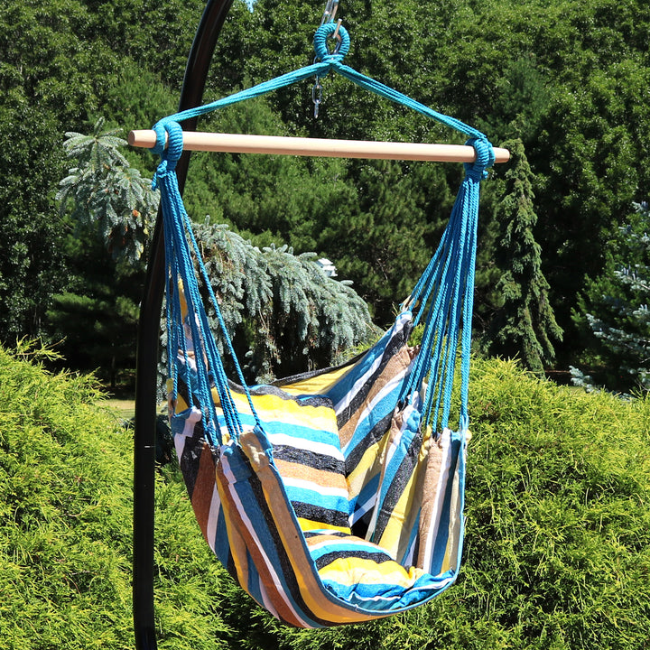 Sunnydaze Cotton/Polyester Hammock Chair with Double Cushions - Multi-Color Image 4