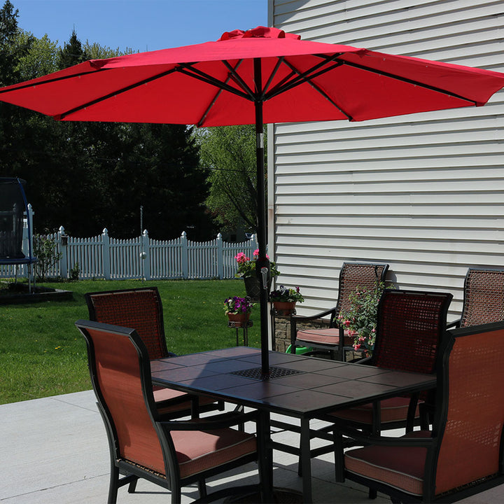 Sunnydaze 9 ft Solar Aluminum Patio Umbrella with Tilt and Crank - Red Image 5