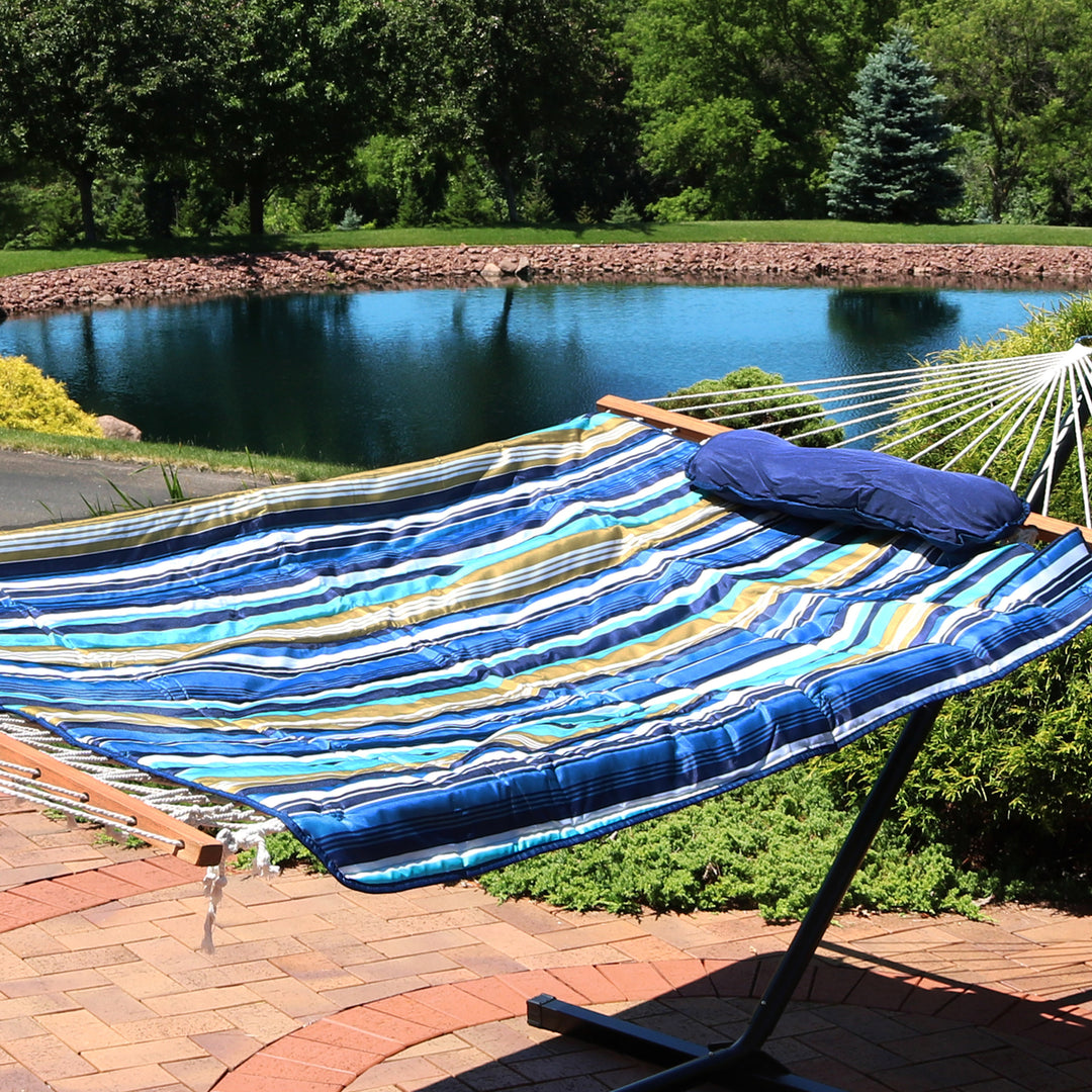 Sunnydaze 2-Person Rope Hammock with Steel Stand and Pad/Pillow - Lakeview Image 3