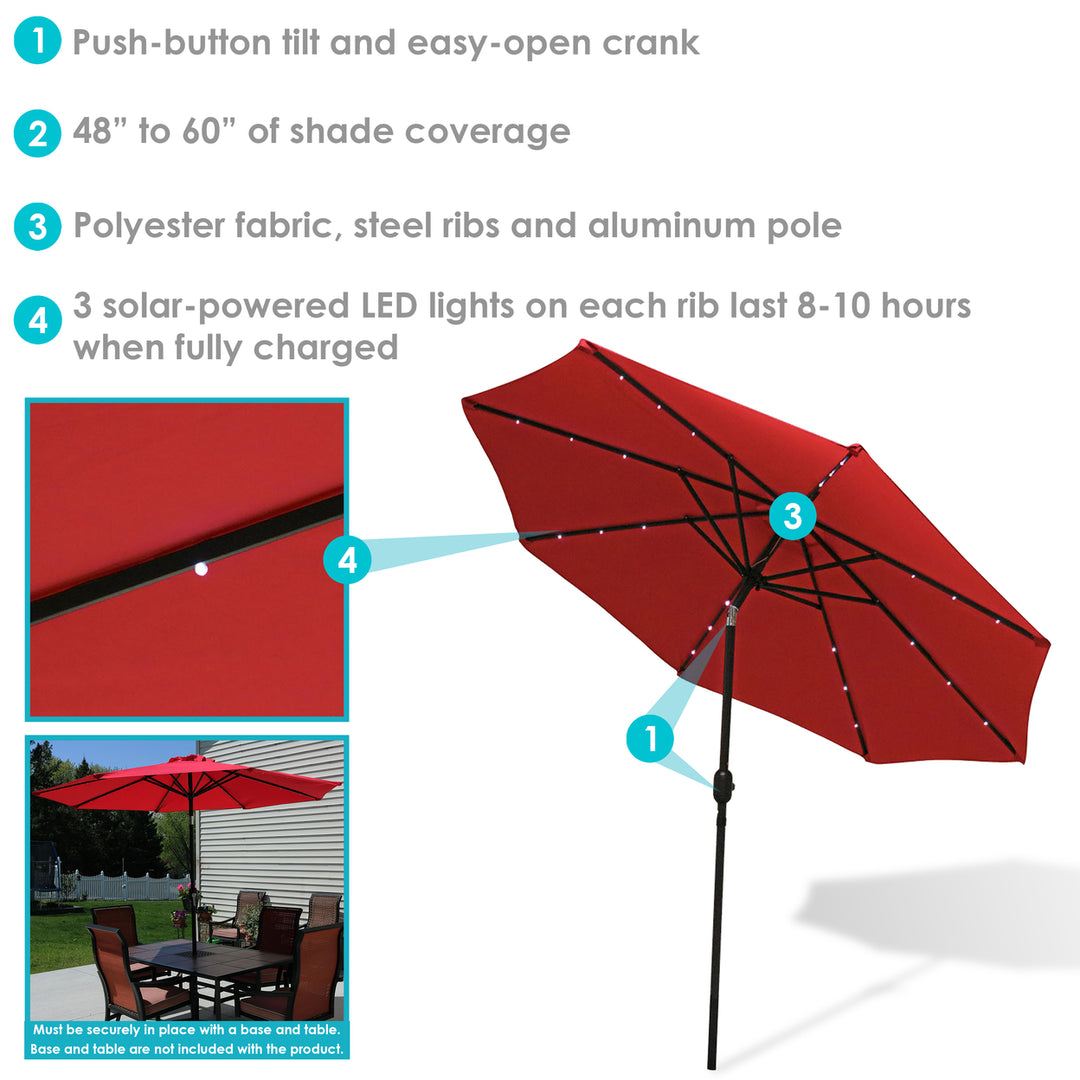 Sunnydaze 9 ft Solar Aluminum Patio Umbrella with Tilt and Crank - Red Image 2