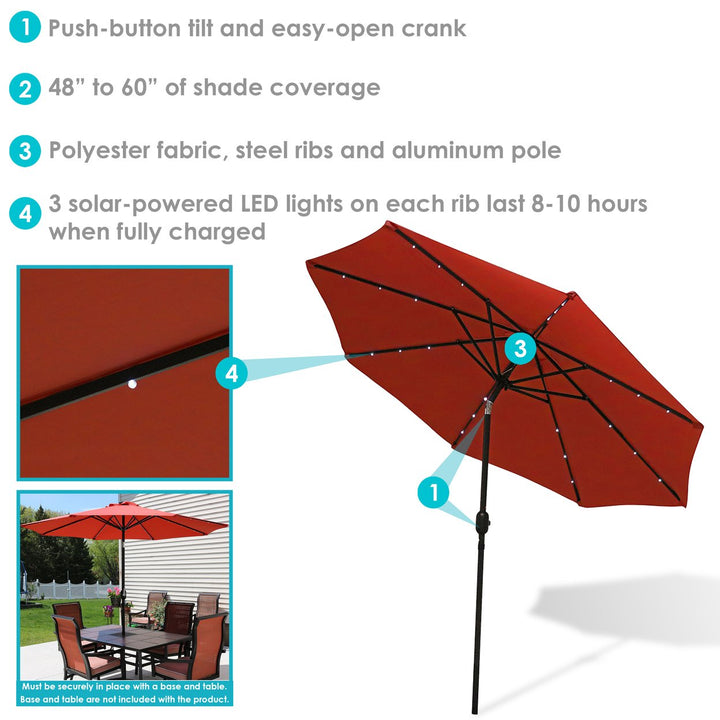 Sunnydaze 9 ft Solar Aluminum Patio Umbrella with Tilt and Crank - Orange Image 2