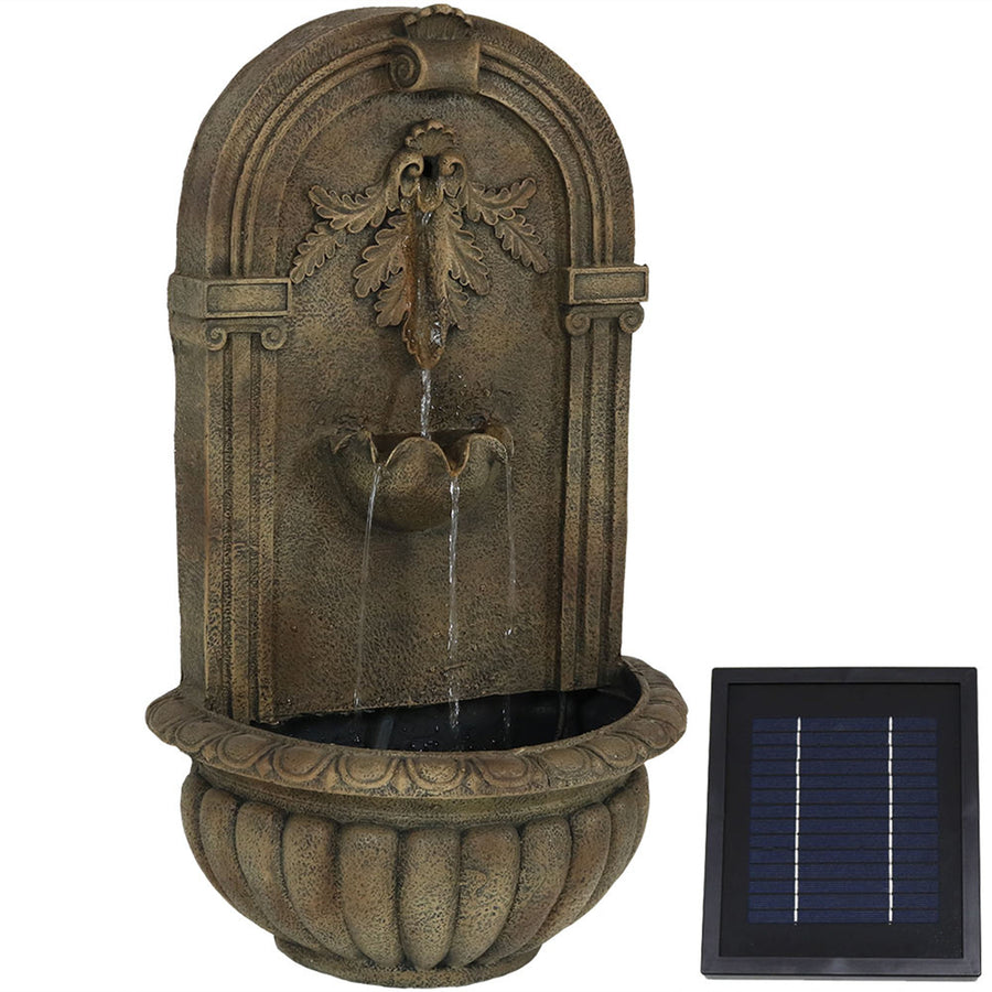 Sunnydaze Florence Outdoor Solar Wall Fountain with Battery - Florentine Image 1