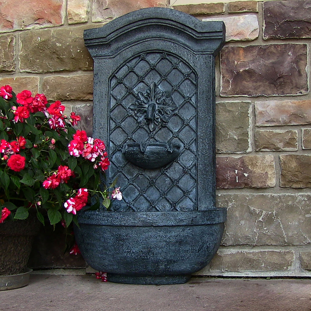 Sunnydaze Rosette Leaf Polystone Outdoor Solar Wall Fountain - Lead Image 3