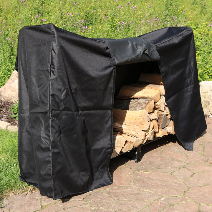 Sunnydaze 6 ft Powder-Coated Steel Firewood Log Rack with Black Cover Image 4