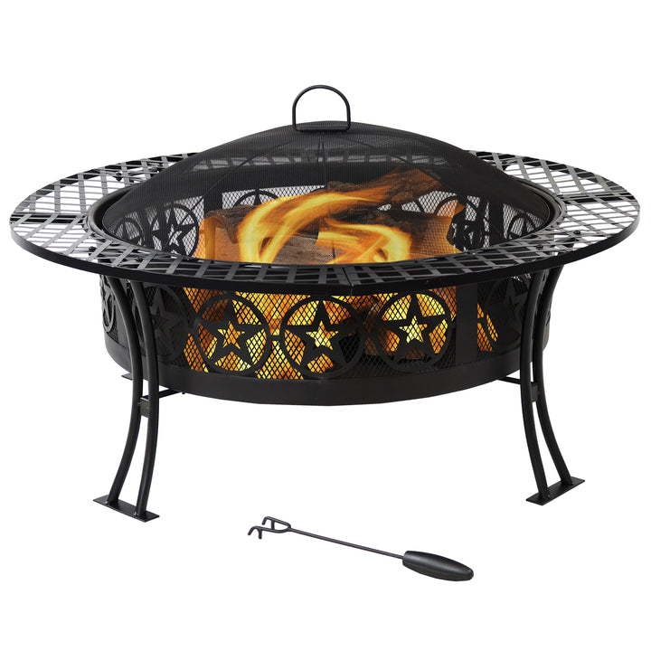 Sunnydaze 40 in Four Star Steel Fire Pit with Spark Screen and Poker Image 1