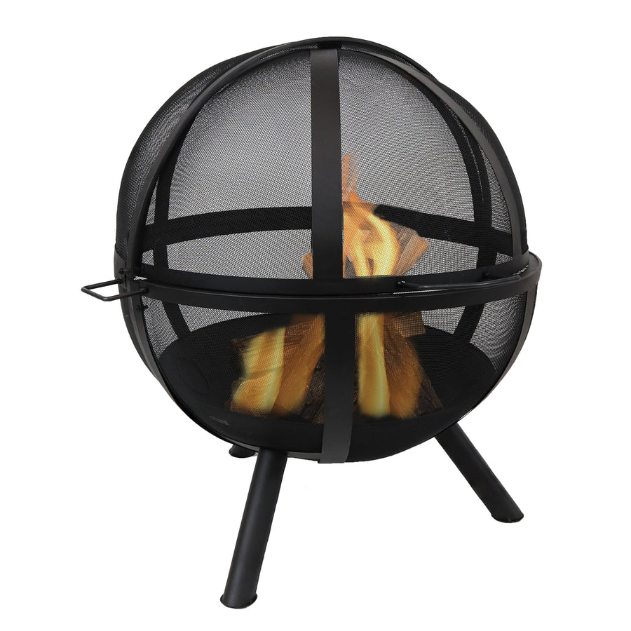 Sunnydaze Flaming Ball Wood-Burning Fire Pit with Poker - 30 in - Black Image 1