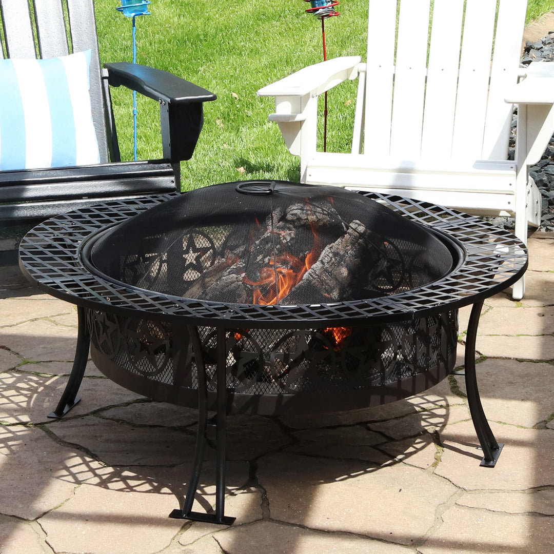 Sunnydaze 40 in Four Star Steel Fire Pit with Spark Screen and Poker Image 4