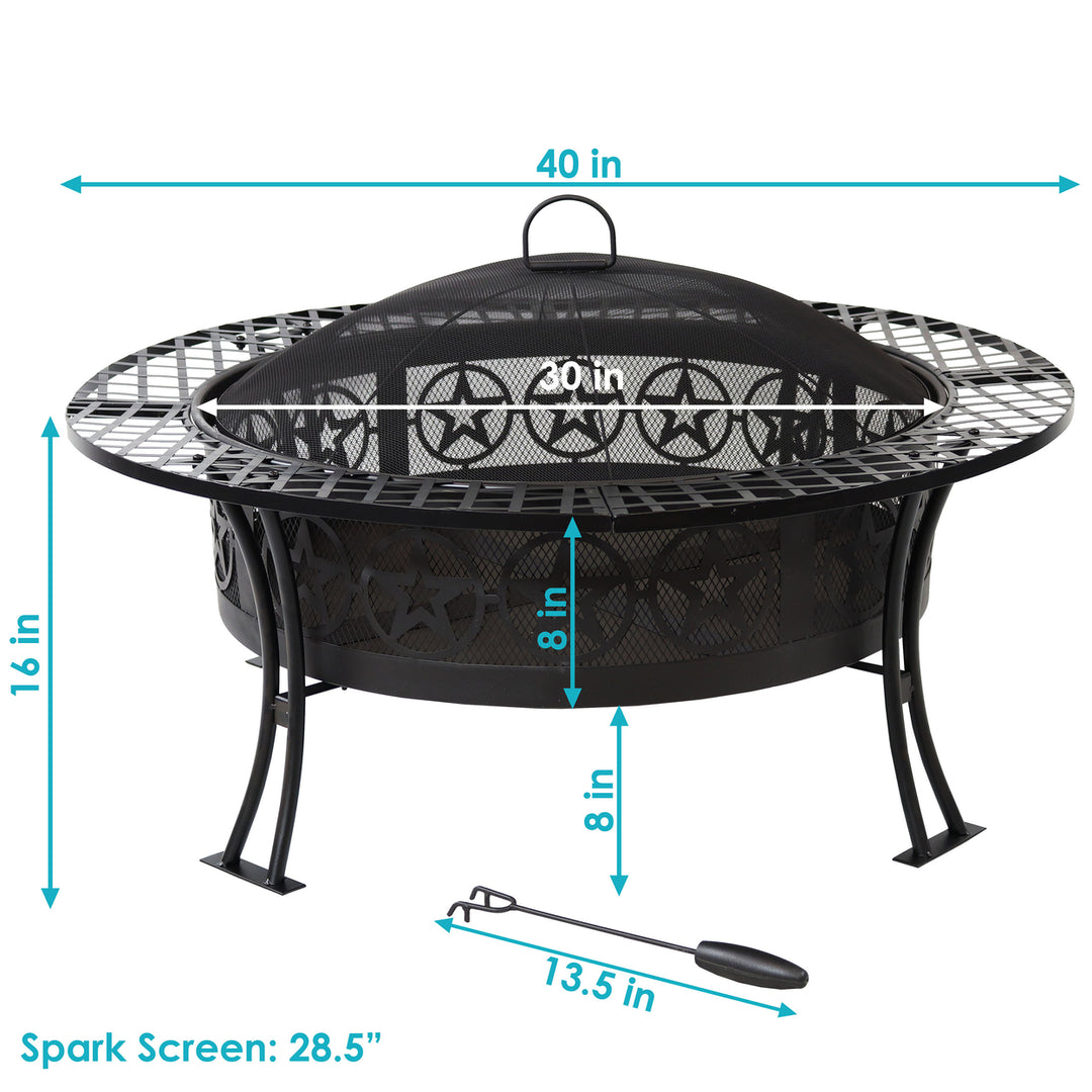 Sunnydaze 40 in Four Star Steel Fire Pit with Spark Screen and Poker Image 3