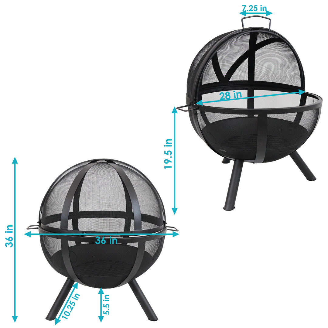 Sunnydaze Flaming Ball Wood-Burning Fire Pit with Poker - 30 in - Black Image 3