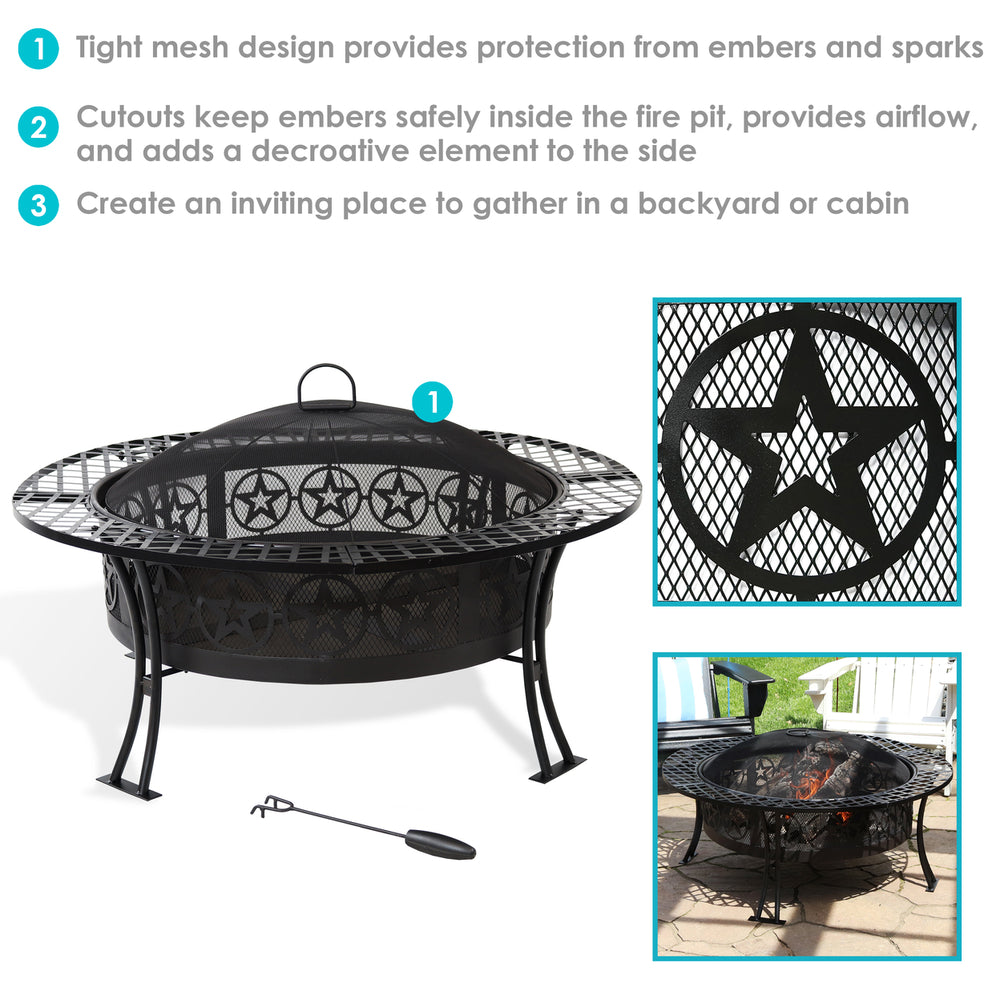 Sunnydaze 40 in Four Star Steel Fire Pit with Spark Screen and Poker Image 2